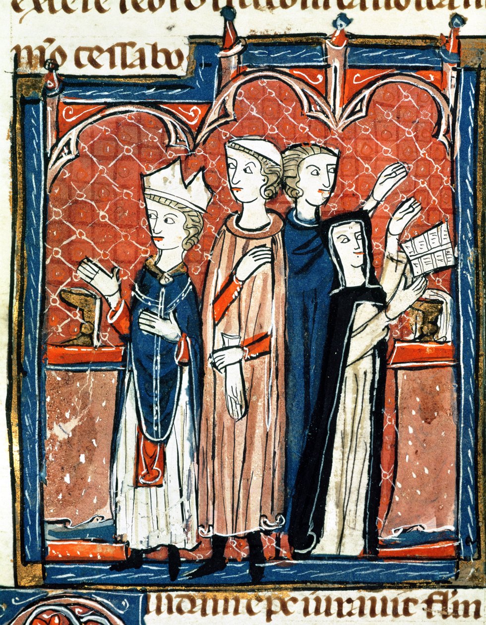 Ms 372 fol.59v Nunna vannomassa lupauksensa ja piispan suorittaman messun julkaisusta "Decrets de Gratien" (vellum) (yksityiskohta 181275) tekijältä French School