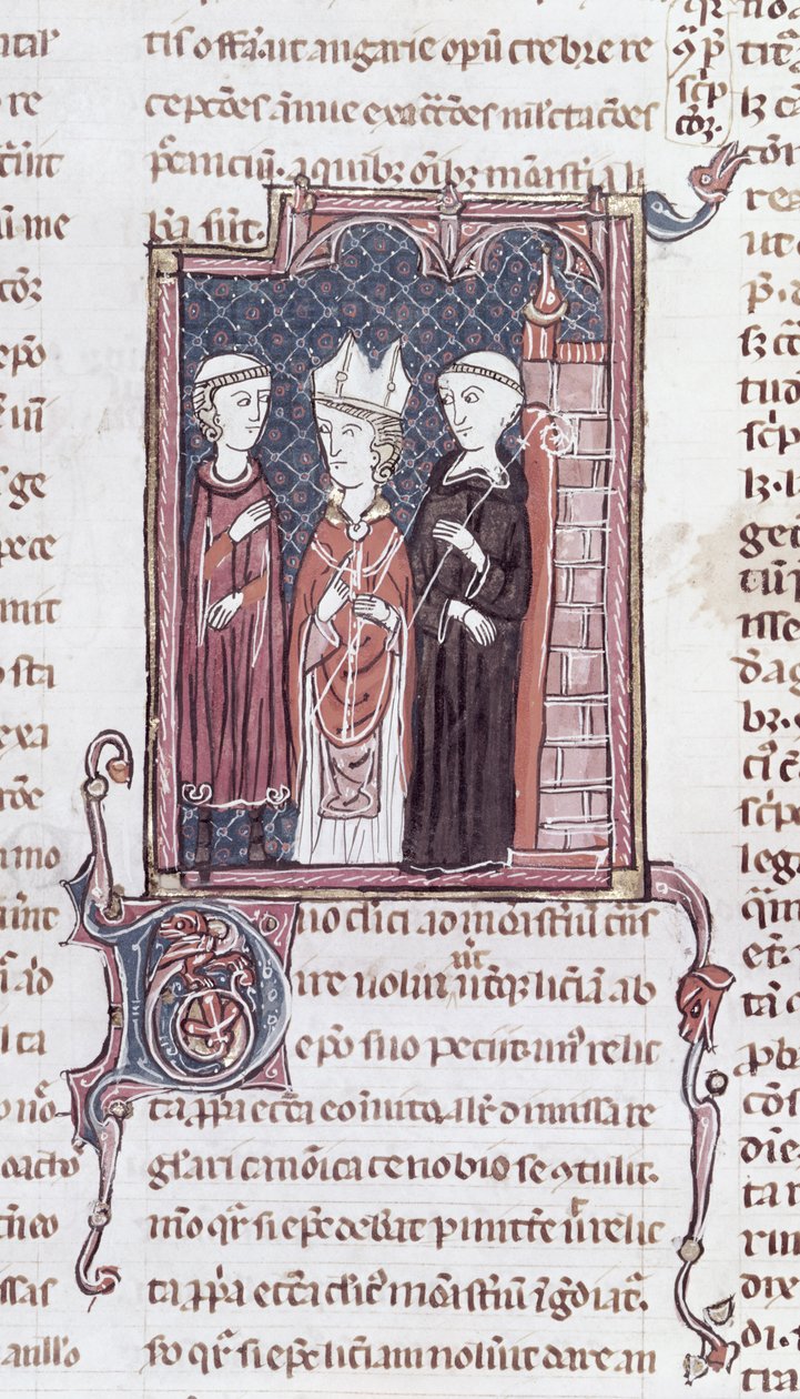 Ms 373 fol.51v Munkki, piispa ja apotti, Decrets de Gratien tekijältä French School