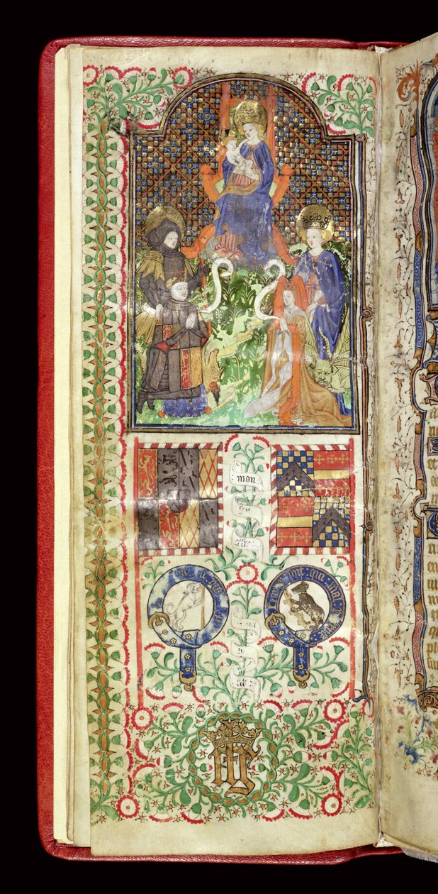 Ms 40-1950, f.7v: omistussivu John Talbotin tuntikirjasta, n. 1424 tekijältä French School