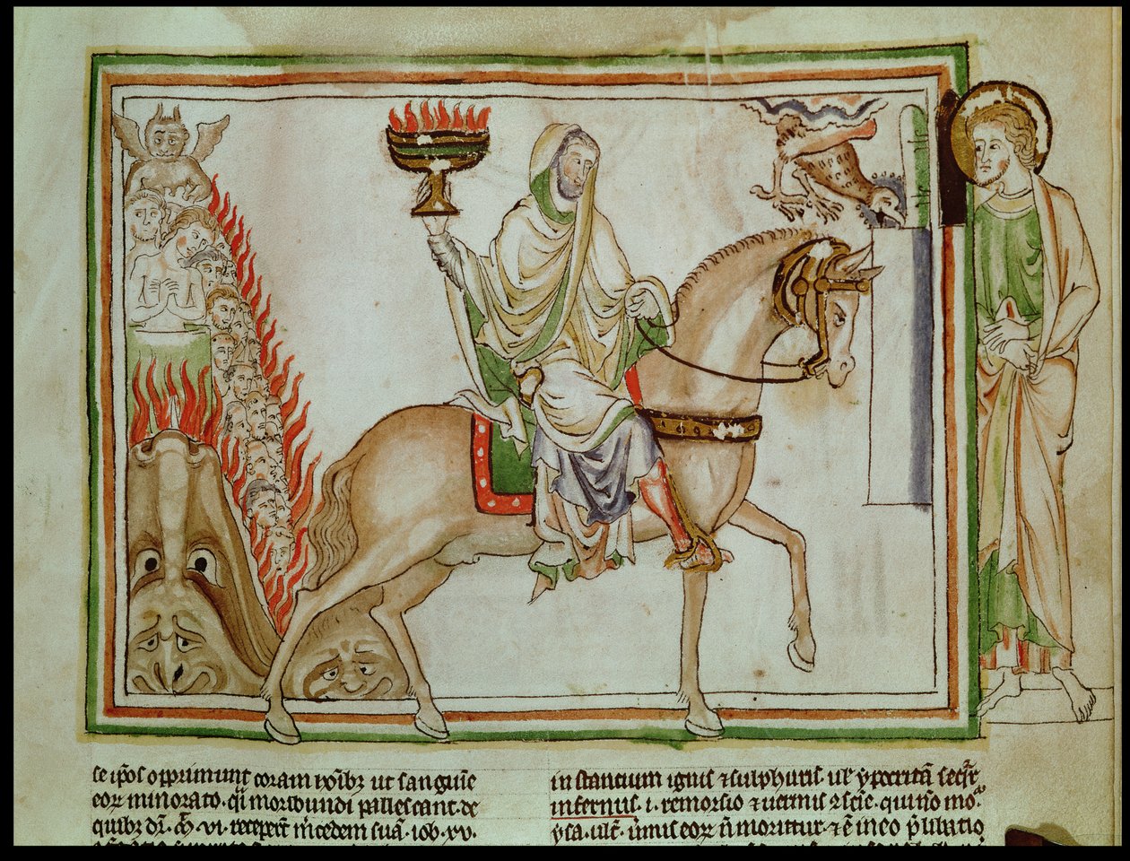 Ms 422 fol.22r Neljännen sinetin avaaminen: Kuolema kalpealla hevosella tekijältä French School