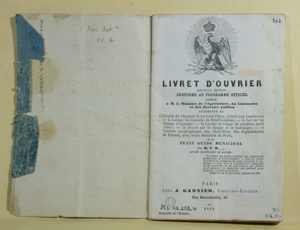 Ms 43.268.10 Livret dOuvrierin etukappale, 1864 tekijältä French School