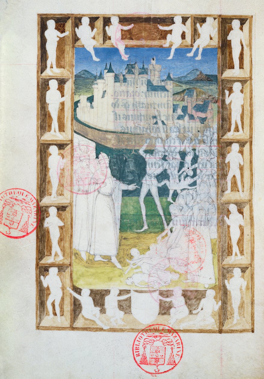 Ms 473 The Massacre of the Innocents, keskeneräinen miniatyyri Heures de Charles de Francesta, n. 1466-1469 tekijältä French School