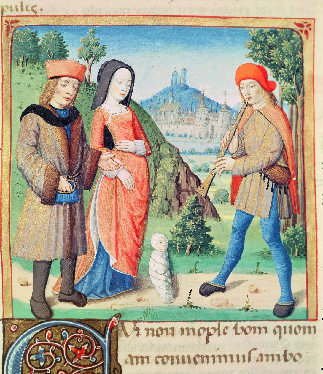 Ms 493 f.9 Lapsen juhla, joka palauttaa kultakauden maan päälle, Vergiliusin Eclogesista Serviuksen kommentilla, 1469 tekijältä French School