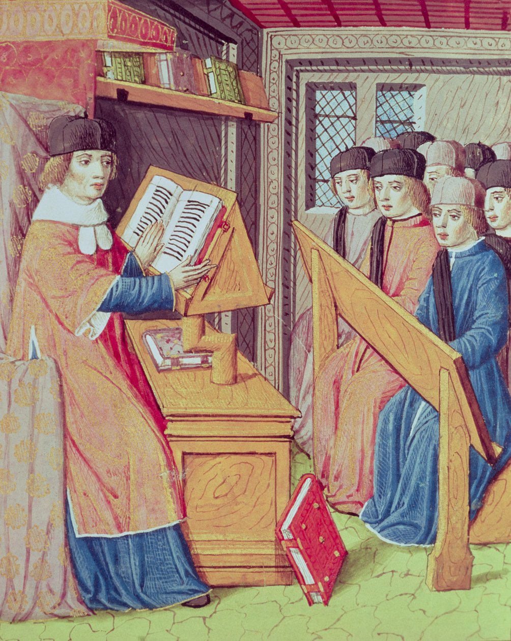 Ms 493 fol.56r Opetus Les Georgicsista, Vergil ja kommentit Servius, 1469 tekijältä French School