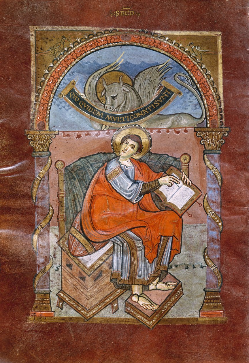 Ms 4 fol.101v St. Luke, St. Riquierin evankeliumista, n. 800 tekijältä French School