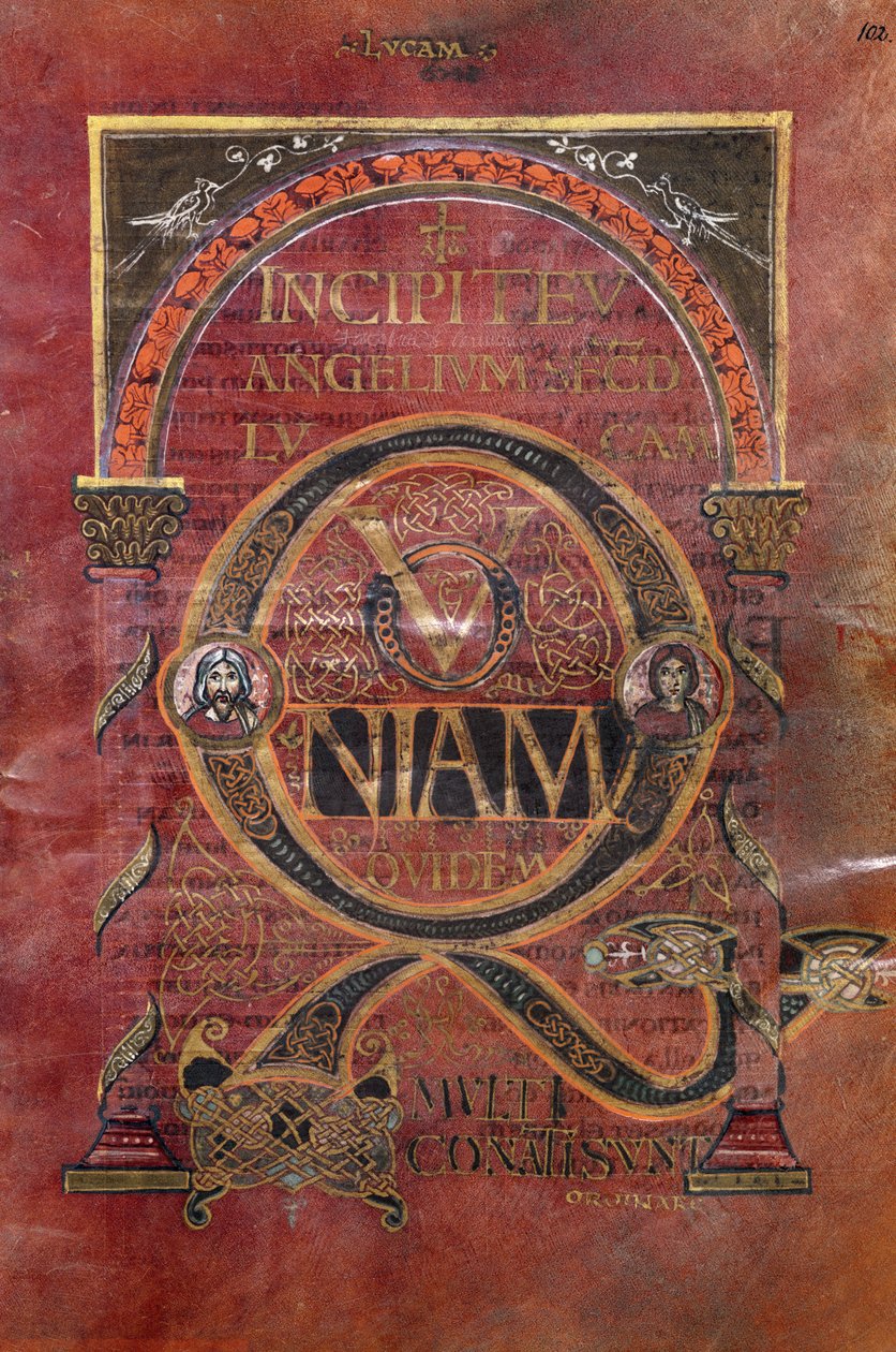 Ms 4 fol.102v Pyhän Luukkaan evankeliumin prologi, Pyhän Riquierin evankeliumista, n. 800 tekijältä French School
