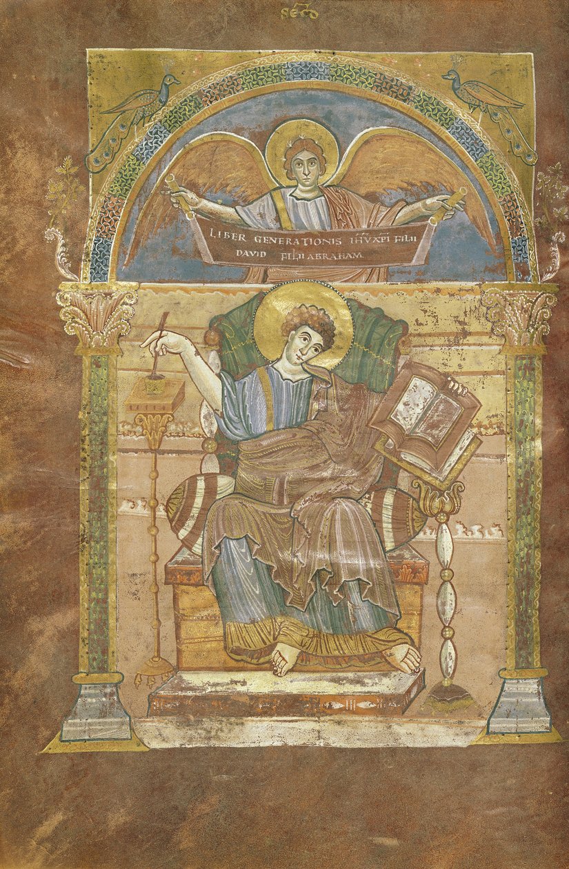 Ms 4 fol.17v St. Matthew, St. Riquierin evankeliumista, n. 800 tekijältä French School