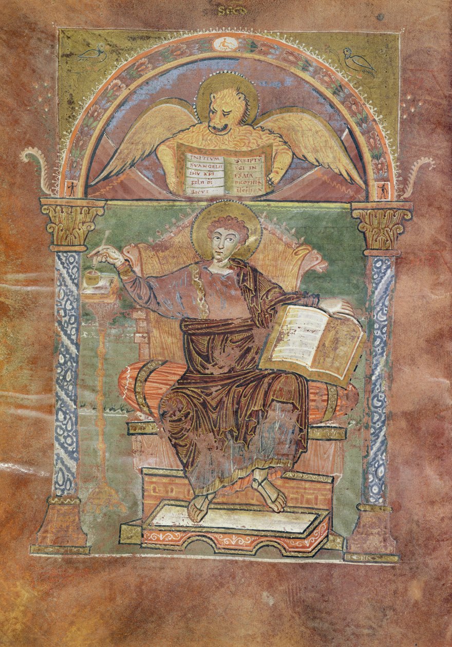 Ms 4 fol.66v St. Mark, St. Riquierin evankeliumista, n. 800 tekijältä French School