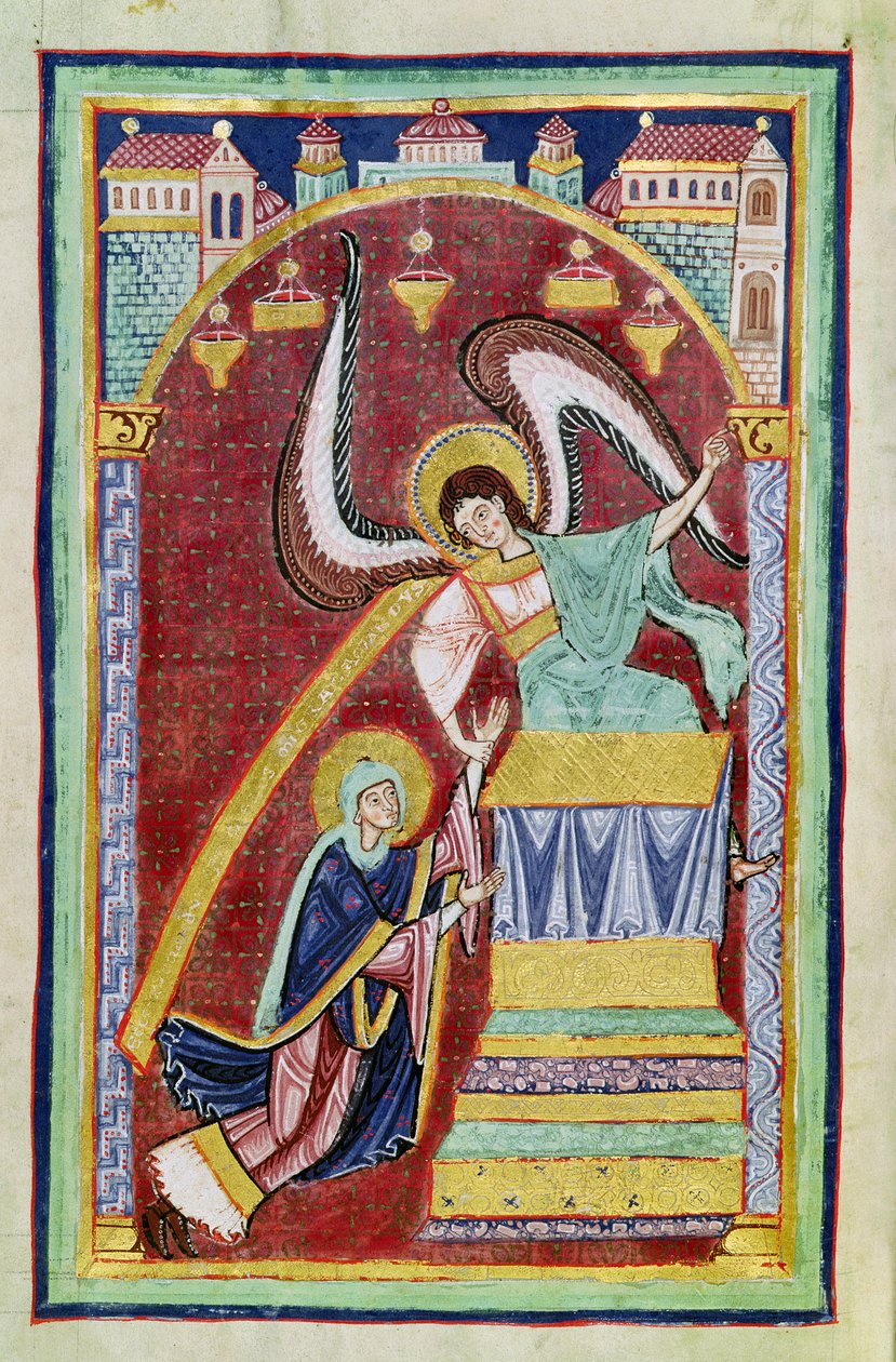 Ms 501 f.30v Pyhän Aldegondiuksen visio, St. Amandin elämä ja ihmeet tekijältä French School