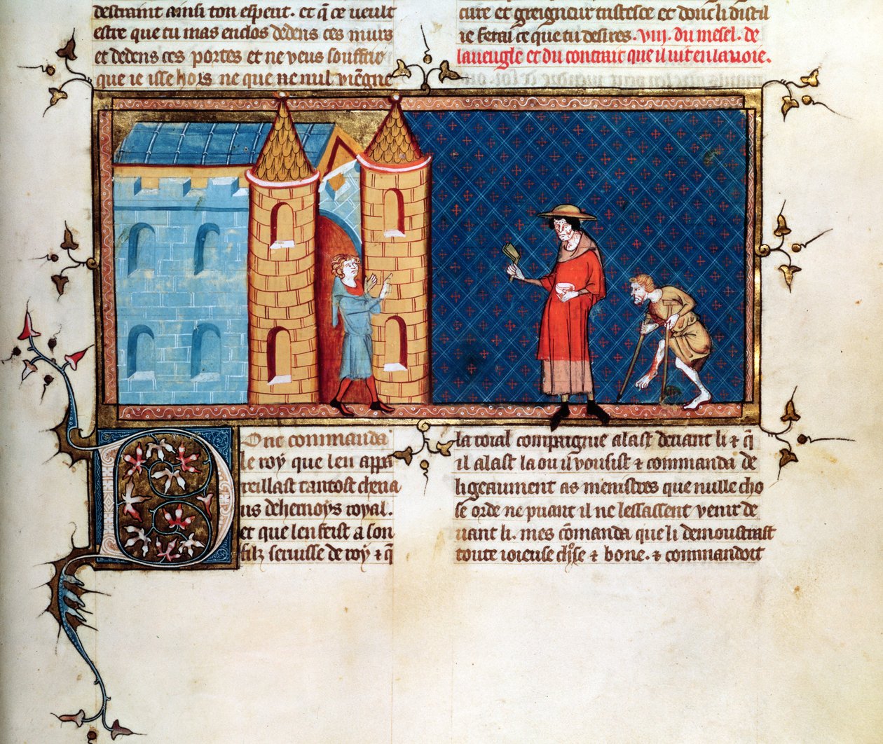 Ms 5080 fol.373r Kaksi spitaalista kerjäämässä, Le Miroir Historialista, Vincent de Beauvais tekijältä French School