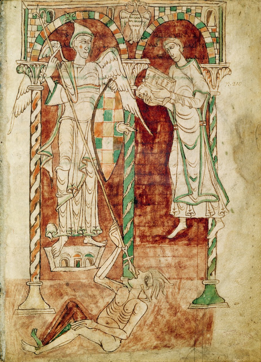 Ms 50 Fol.1v Kopioija esittelee kirjansa Pyhälle Mikaelille, Saint Clementin Recognitionesista tekijältä French School