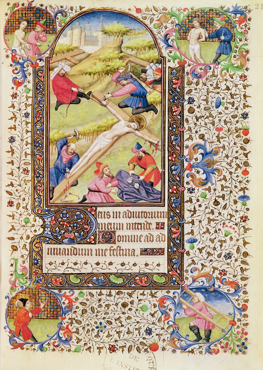 Ms 547 fol.21 Kristus naulittuna ristille Poitiersin naisen käyttämästä Tuntikirjasta tekijältä French School