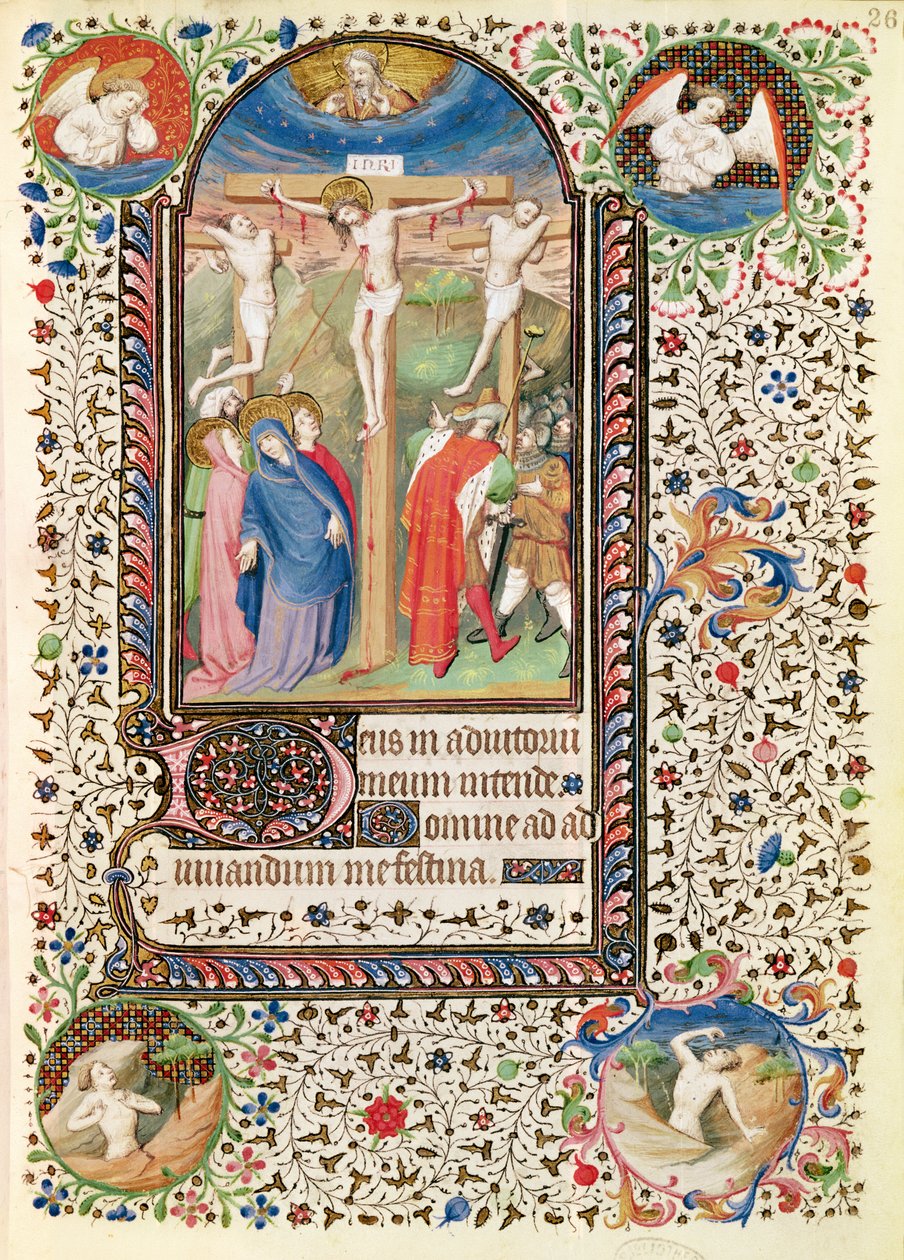 Ms 547 fol.26 Ristiinnaulitseminen, Poitiersin naisen käyttämästä Tuntikirjasta tekijältä French School