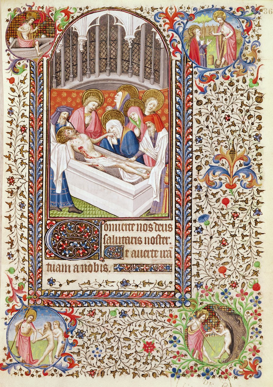 Ms 547 fol.36 Kristuksen hautaus, Poitiersin naisen käyttämästä Tuntikirjasta tekijältä French School