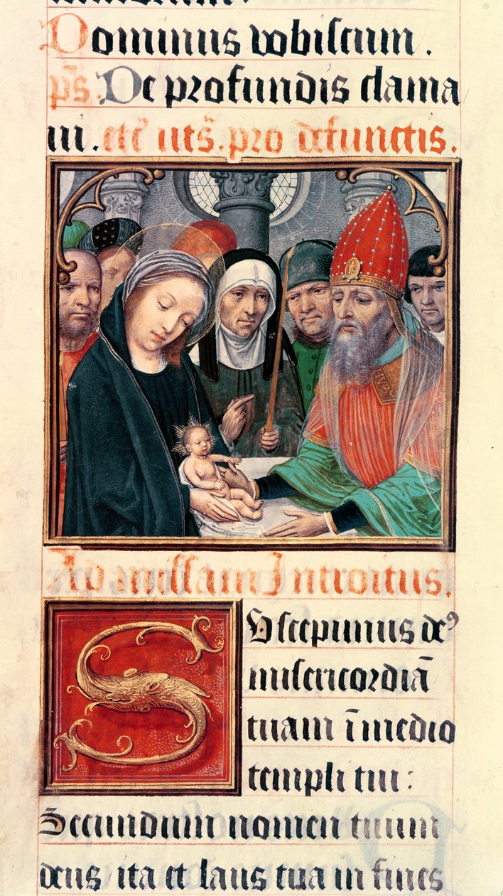 Ms 60 fol.25r Jeesuksen esitys temppelissä, Saint-Omerin prevostin Odoart de Bersacquesin kokoelmasta tekijältä French School