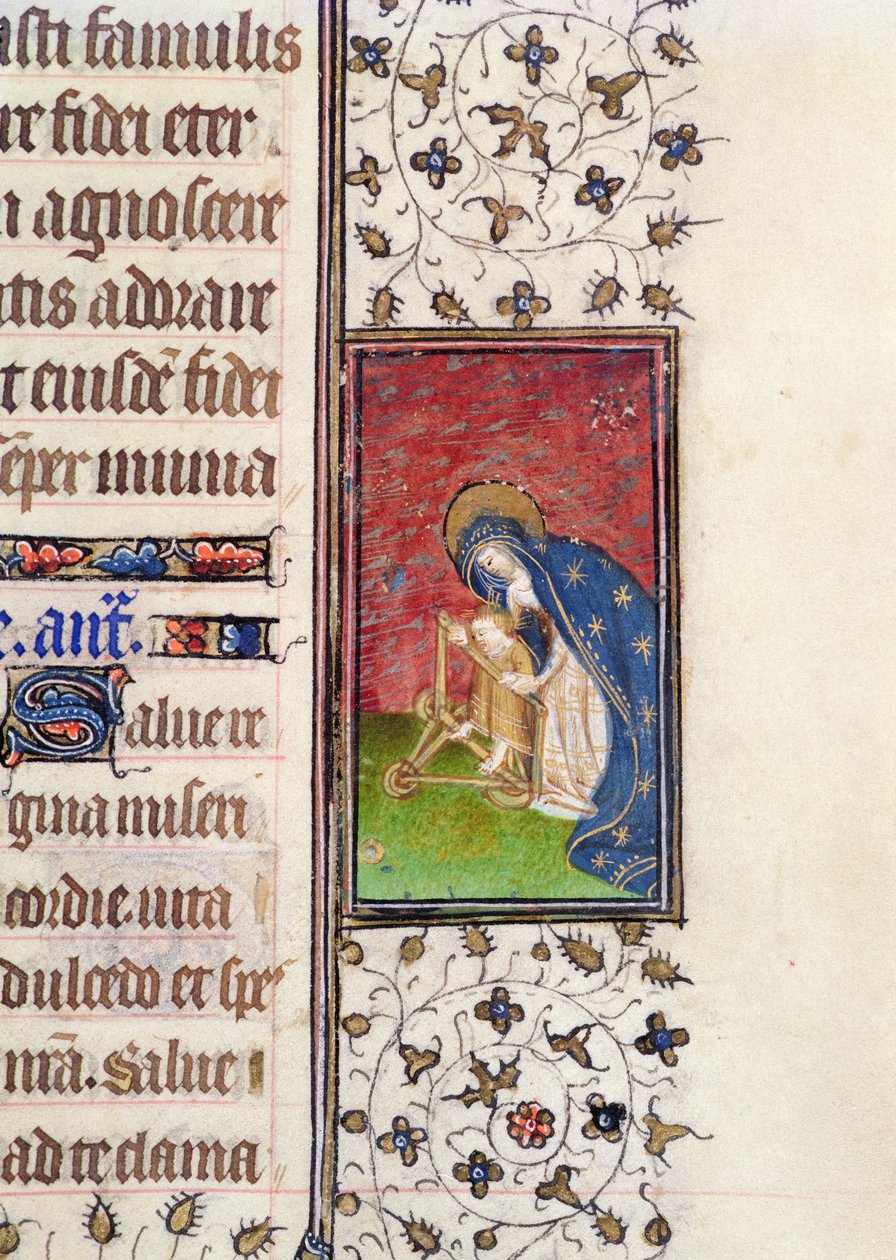 Ms 62, f.205r: Neitsyt ja lapsi, yksityiskohta ranskalaisesta tuntikirjasta, n. 1445-1450 (vellum) tekijältä French School