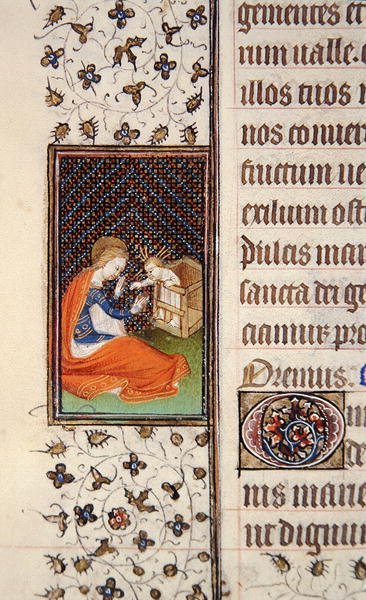 Ms 62, f.205v: Neitsyt ja lapsi, yksityiskohta ranskalaisesta tuntikirjasta, n. 1445-1450 (vellum) tekijältä French School