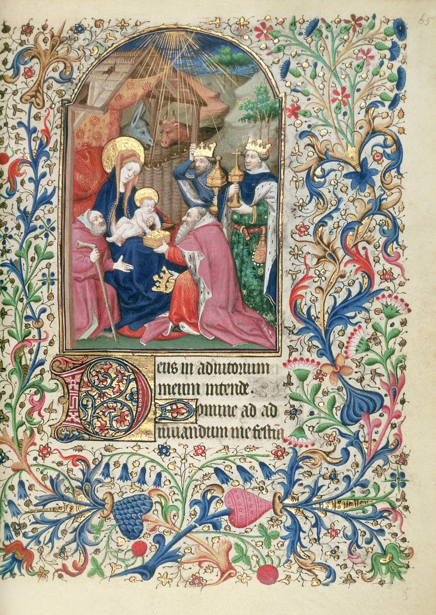 Ms 63 f.65r Adoration of the Magi, kirjasta Tuntikirja, n. 1460 tekijältä French School