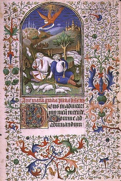 Ms 66 f.48r Enkeli ilmestyy kahdelle paimenelle, Amiens (vellum) tekijältä French School
