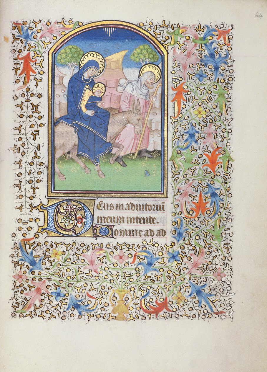 Ms 69 f.64r Pyhän perheen lento, Besanconin tuntikirjasta tekijältä French School