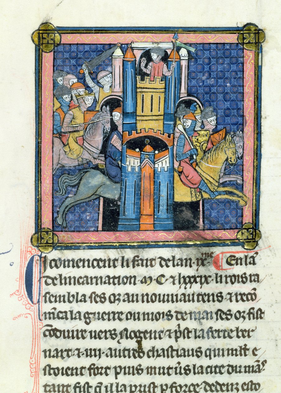 Ms 702 fol.295 The Taking of Le Mans, Philippe-Auguste (1165-1223) vuonna 1189 tekijältä French School