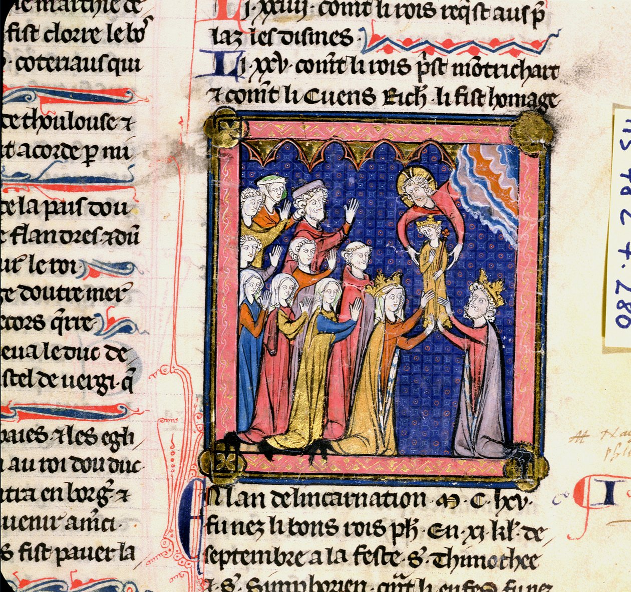 Ms 782 f.280 Ranskan kuningas Philip II (1165-1223), Chroniques de Saint-Denis, 1200-luvun loppu tekijältä French School