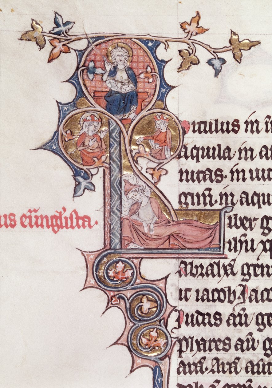 Ms 7 fol.199v Historioitu alkukirjain L, joka kuvaa Jessen puuta, Jean dEstampesin Raamatusta, 1200-1400 tekijältä French School
