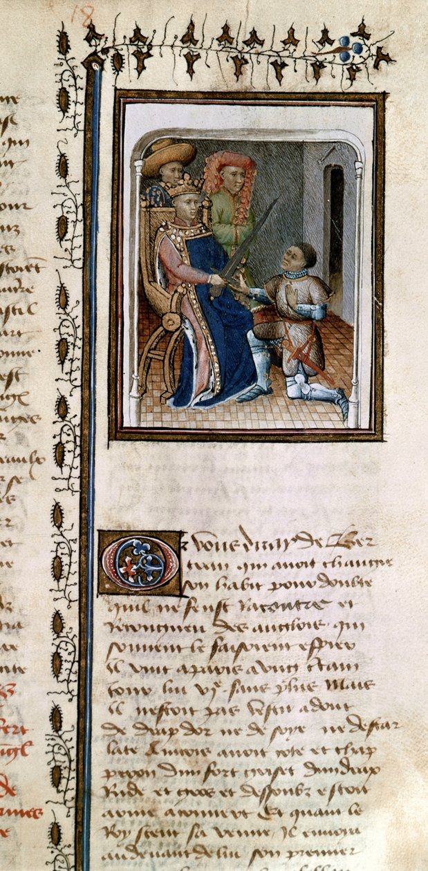 Ms 814 f.125r Bertrand du Guesclin (1320-80) kuninkaan ritariksi, Histoire de Du Guesclin tekijältä French School
