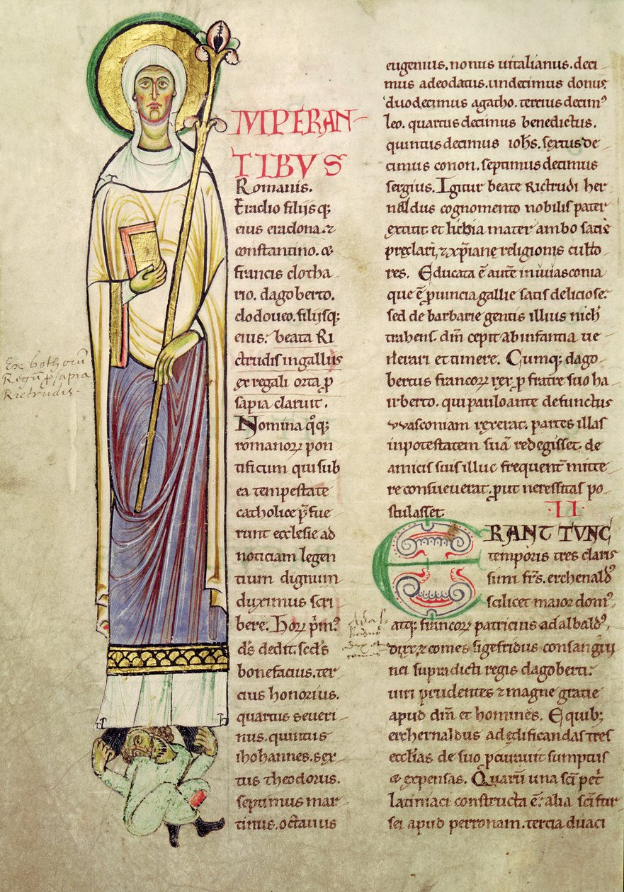 Ms 846 fol.137v Historioitu alkukirja I, joka kuvaa St. Richrudiusta, Recueil de Vie des Saints tekijältä French School