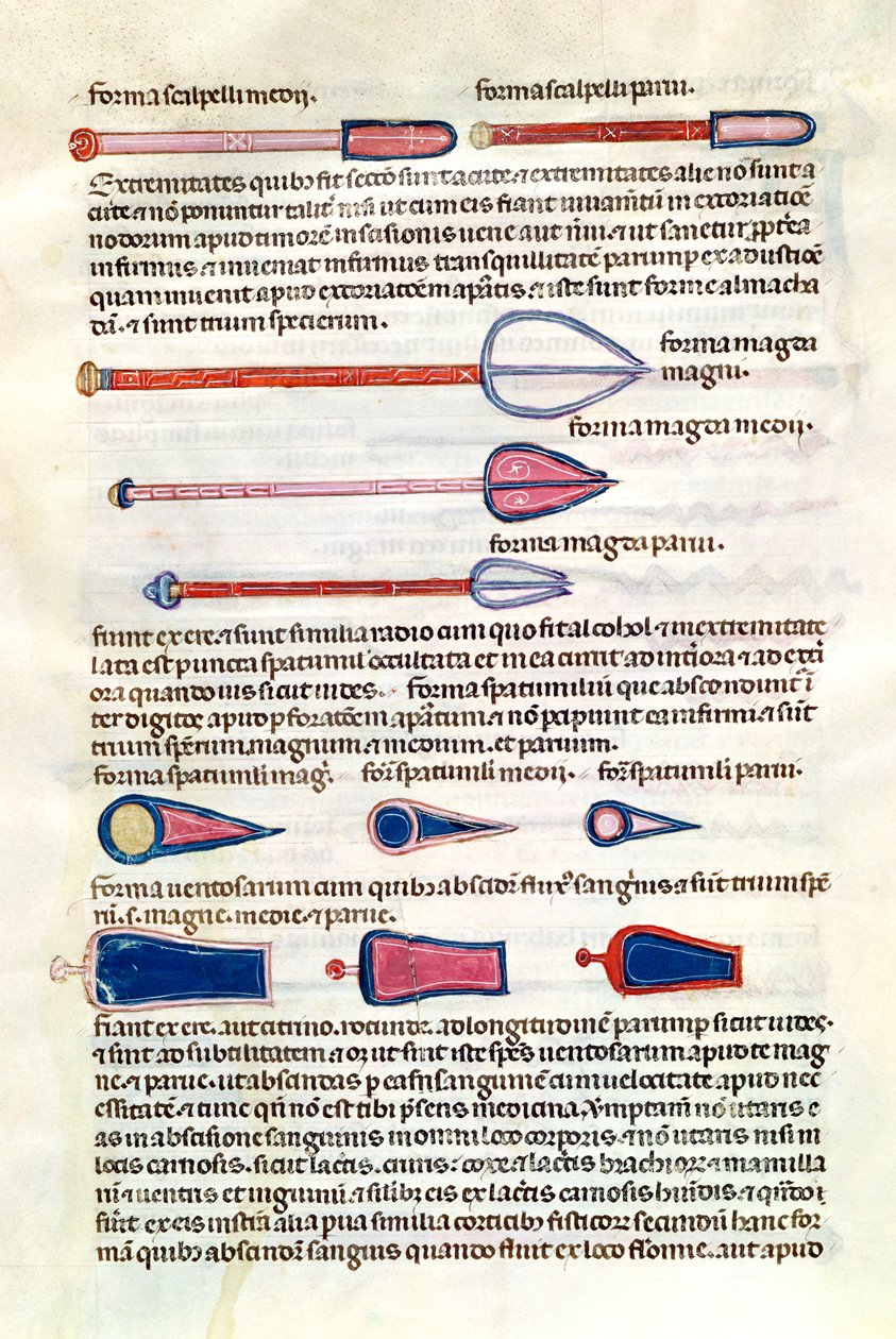 Ms 89 Ter fol.122v Kirurgiset instrumentit Abul Qasim Kalaf ibn al-Abbas al Zahrawin (Albucasis) tutkielmasta tekijältä French School