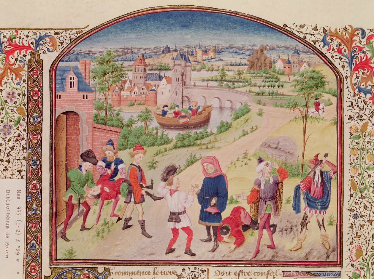 Ms 927 Fol.29v Rohkeus ja pelkuruus, Aristoteleen (384-322 eKr.) teoksesta Etiikka, politiikka ja talous tekijältä French School