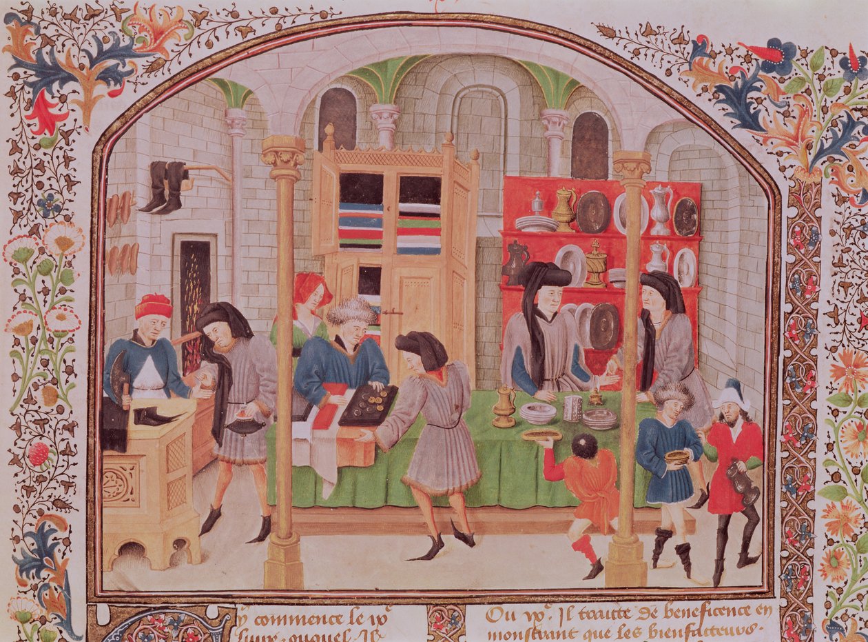 Ms 927 f.145r The Mint, Aristoteleen teoksesta Ethics, Politics, Economics, ranskankielisestä Nicholas Oremen käännöksestä tekijältä French School