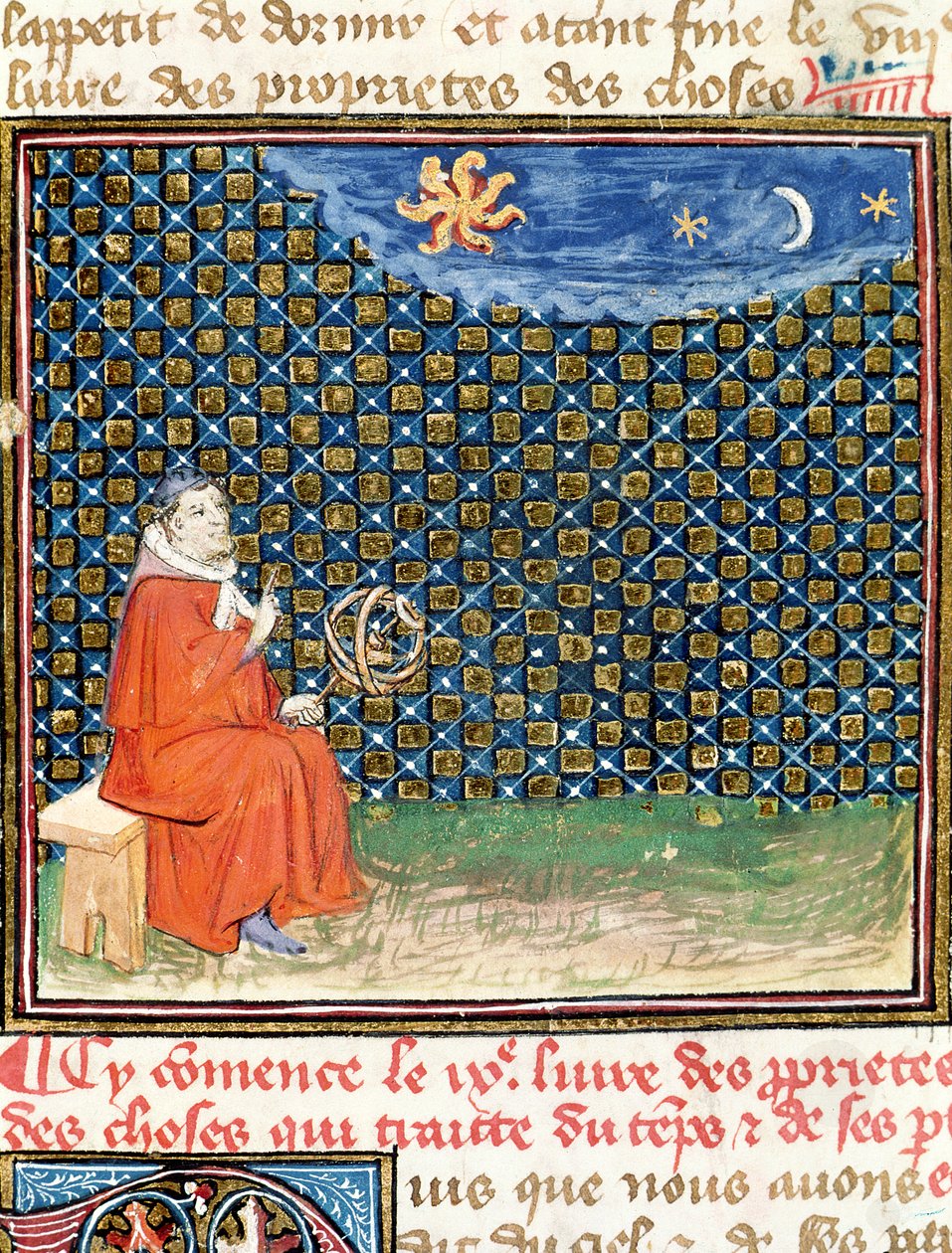 Ms 993 fol.114 Properties of the Sky, Jean Cordichonin teoksesta Le Livre des Proprietes des Choses tekijältä French School