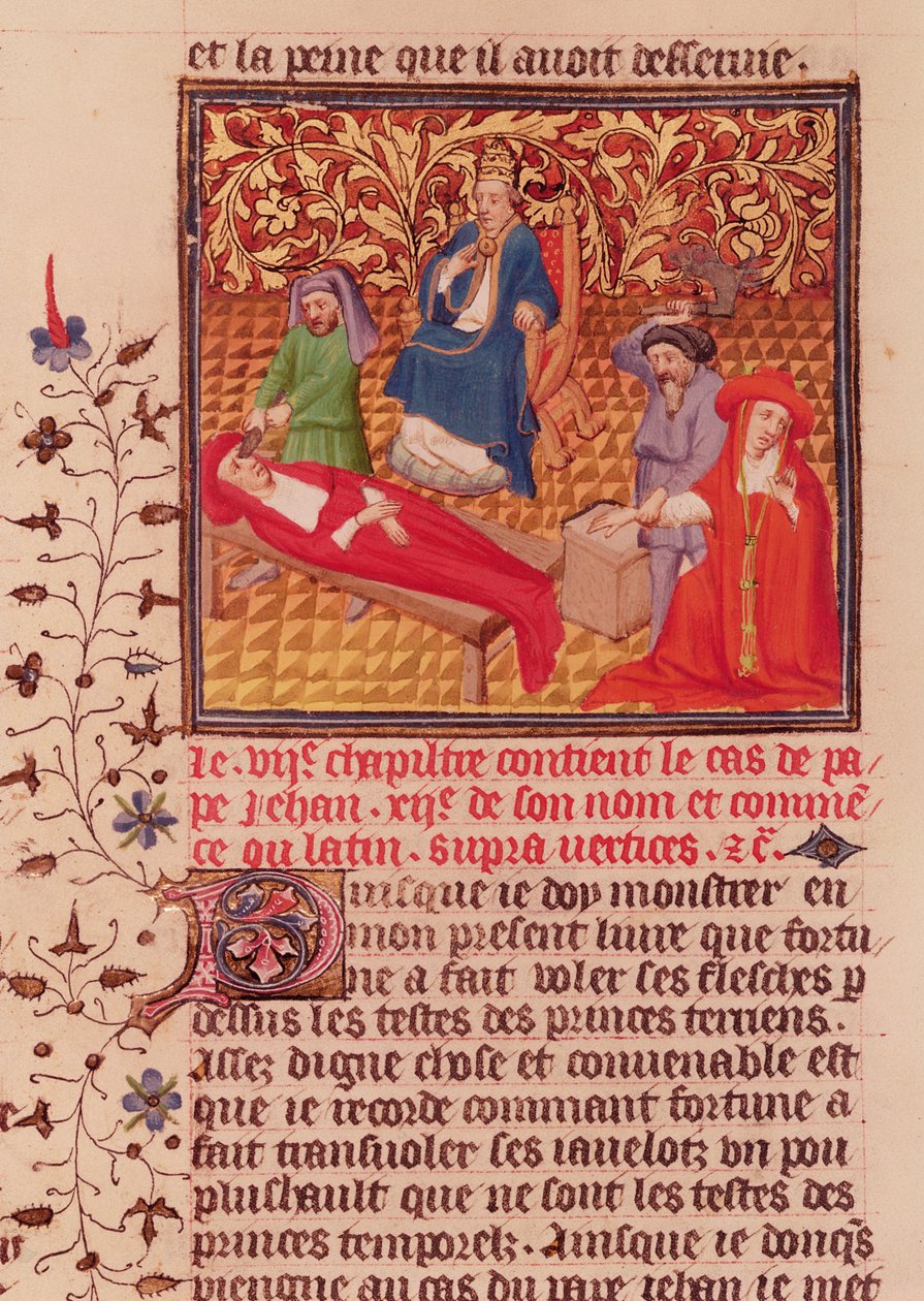 Ms Fr.226 fol.253v. Paavi Johannes XII rankaisi vihollisiaan palattuaan Roomaan vuonna 964 tekijältä French School