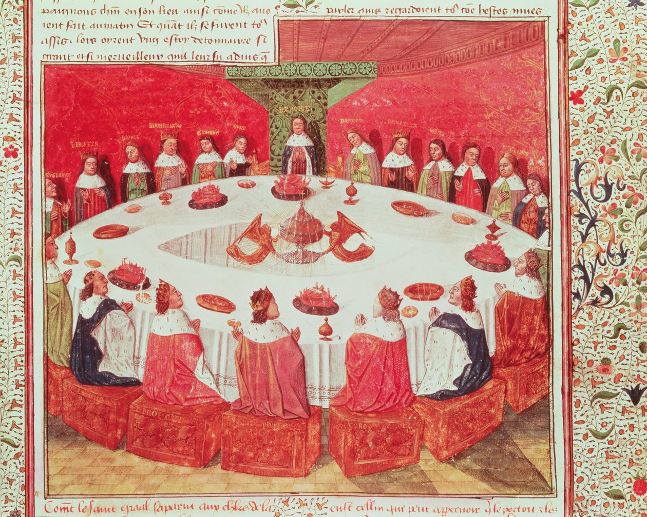 Ms Fr 112 f.5 Pyöreä pöytä ja pyhä malja, Livre de Messire Lancelot du Lac, 1470 tekijältä French School