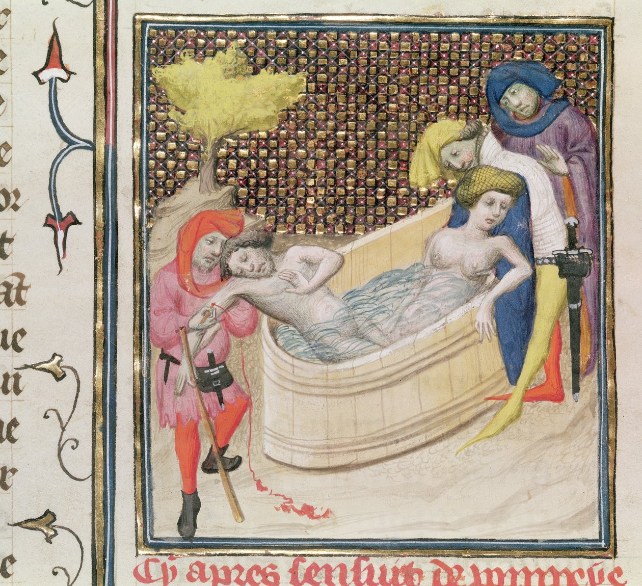 Ms Fr 12420 Paulina Dying With Seneca, De Claris Mulieribus, kirjoittanut Giovanni Boccaccio (1313-75) tekijältä French School