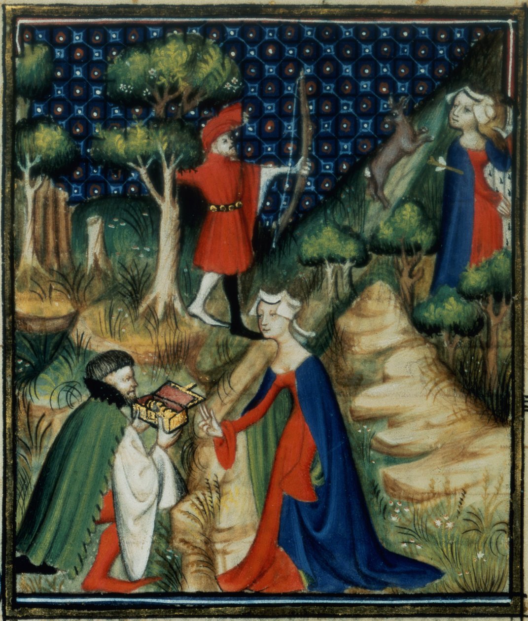 Ms Fr 12420 fol.139v. Prokriksen tarina, `De Claris Mulieribusista, Giovanni Boccaccion (1313-75) teoksista tekijältä French School