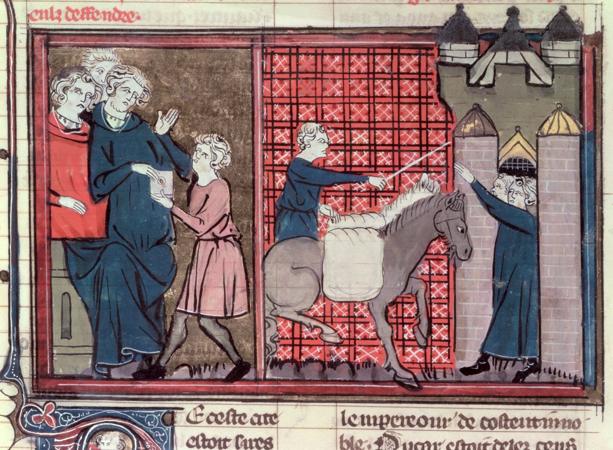 Ms Fr 22495 Fol.37v Sanansaattaja, joka lähetetään pelastamaan Antiokia, Le Roman de Godefroi de Bouillon, 1337 tekijältä French School
