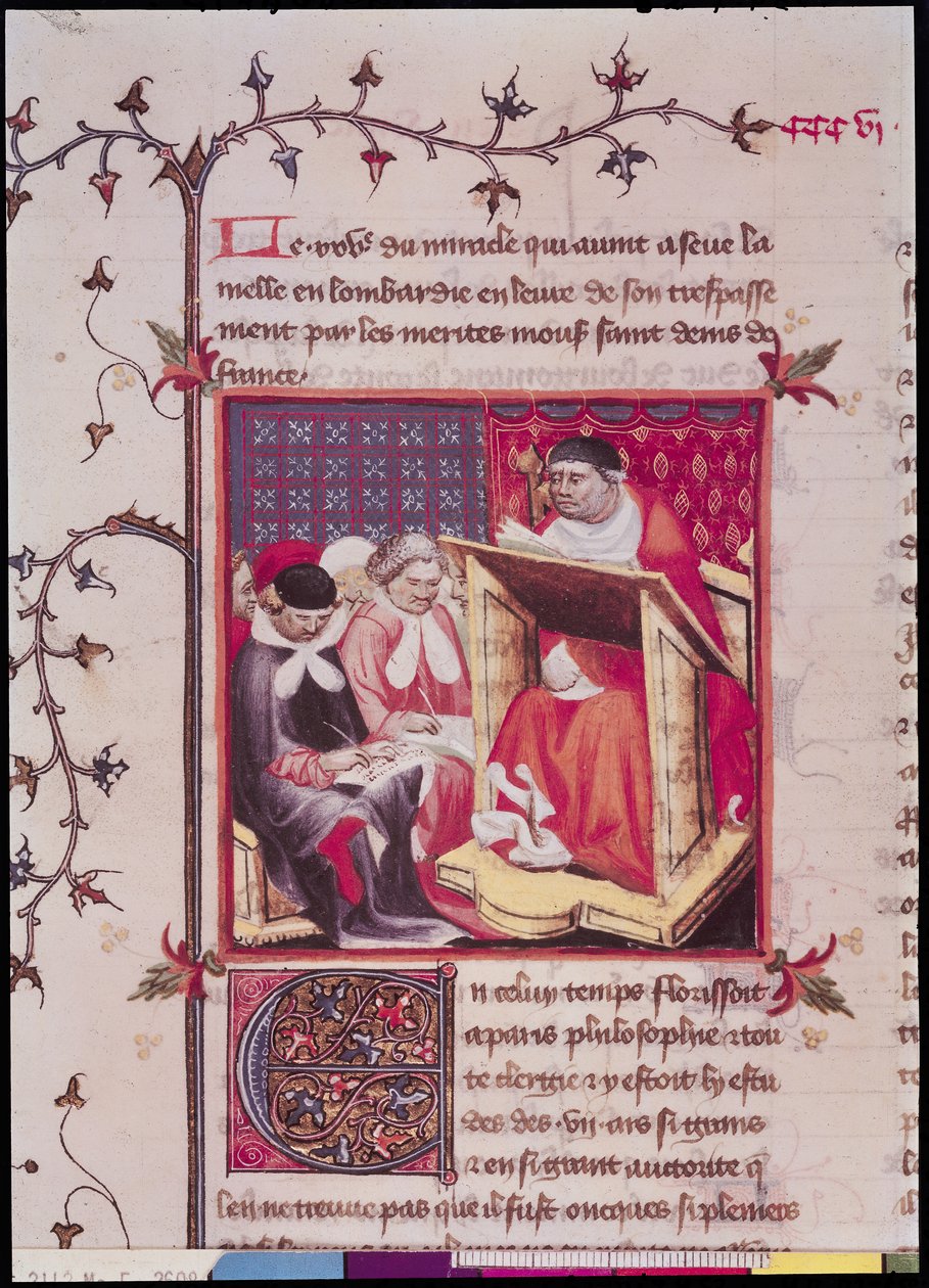 Ms Fr 2608 Fol.295v Professori Pariisin yliopistossa Grandes Chroniques de Francesta, n. 1400 tekijältä French School