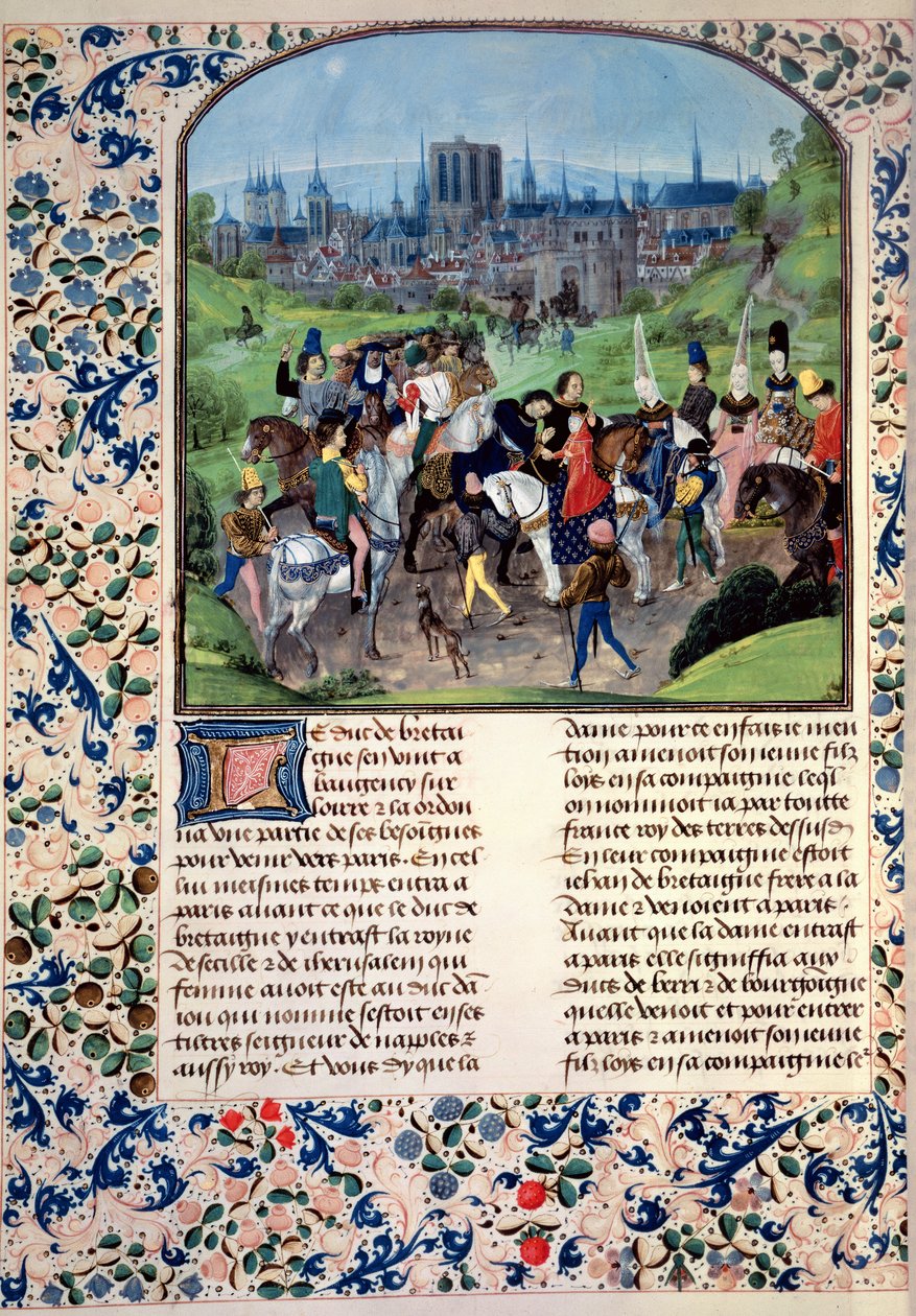 Ms Fr 2645 fol.321v Anjoun nuoren Ludvig II:n saapuminen Pariisiin, Froissarts Chronicle tekijältä French School
