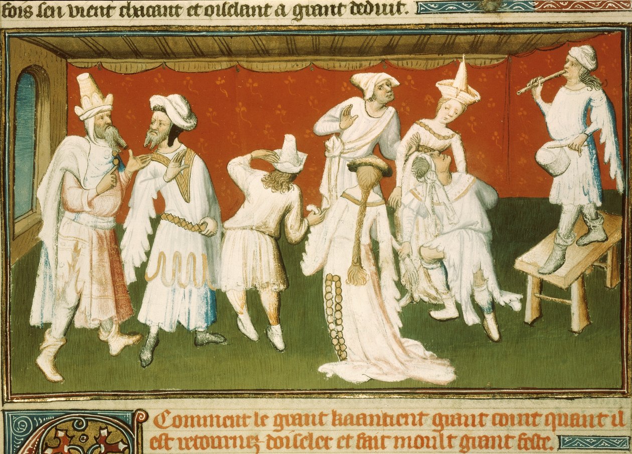 Ms Fr 2810, Suuren kaanin tarjoama juhla Khanbaliqissa, pienoiskuva Marco Polon ja Rustichellon kirjasta "Livre des merveilles du monde" (Maailman ihmeitä koskeva kirja), noin 1410-12 (tempera pergamentilla). tekijältä French School