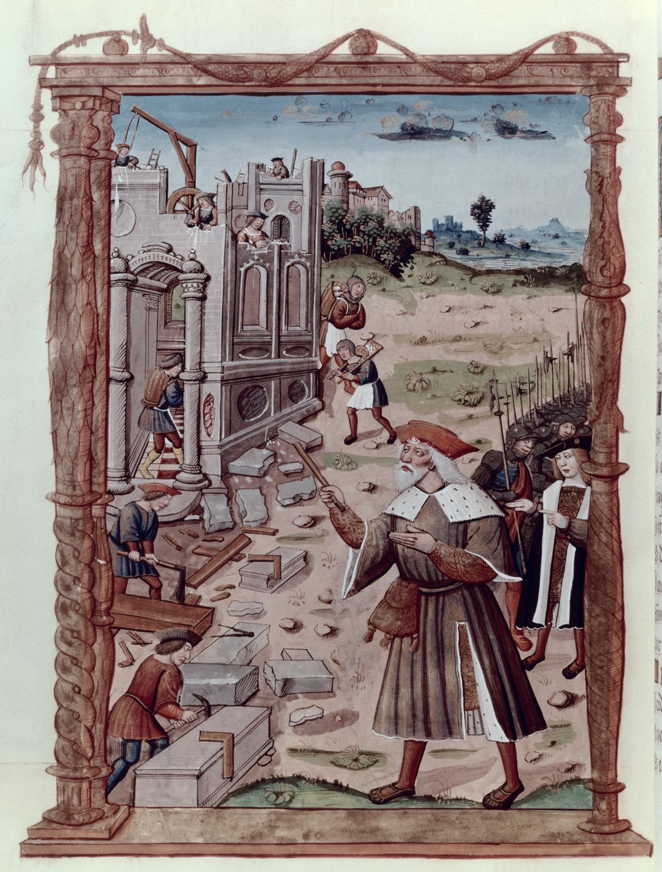 Ms Fr 2820 fol.115v Charlemagne (742-814) Ohjaa Aix-la-Chapellen rakentamista, Guillaume Cretinin (1460-1525) Recueil Summary des Chroniques Francaisesista tekijältä French School