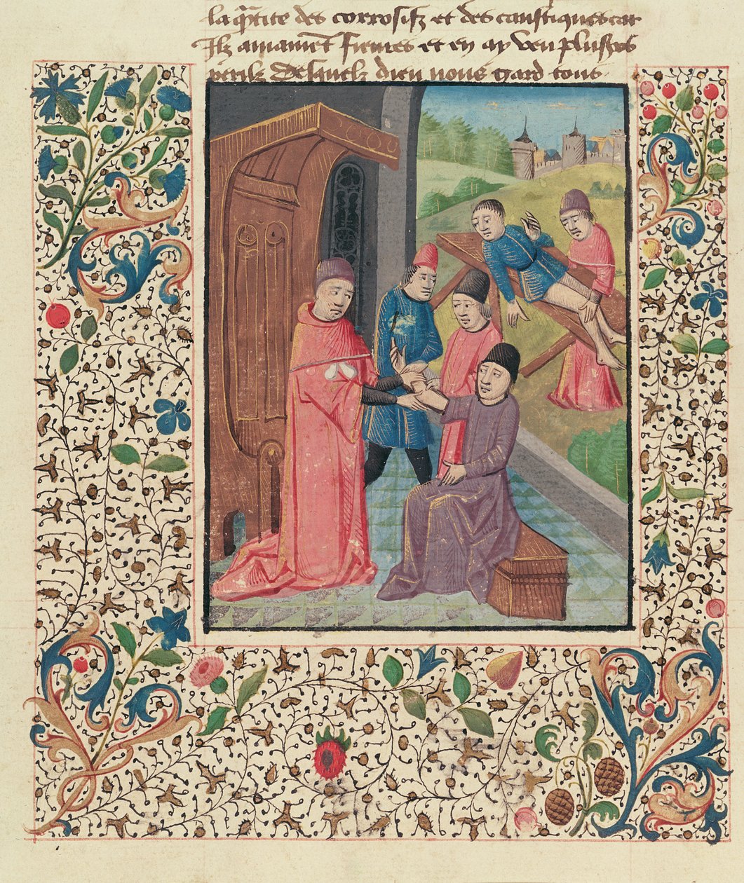 Ms Fr 396 fol.80v Murtumia hoitava lääkäri, La Grande Chirurgie, Guy de Chauliac tekijältä French School