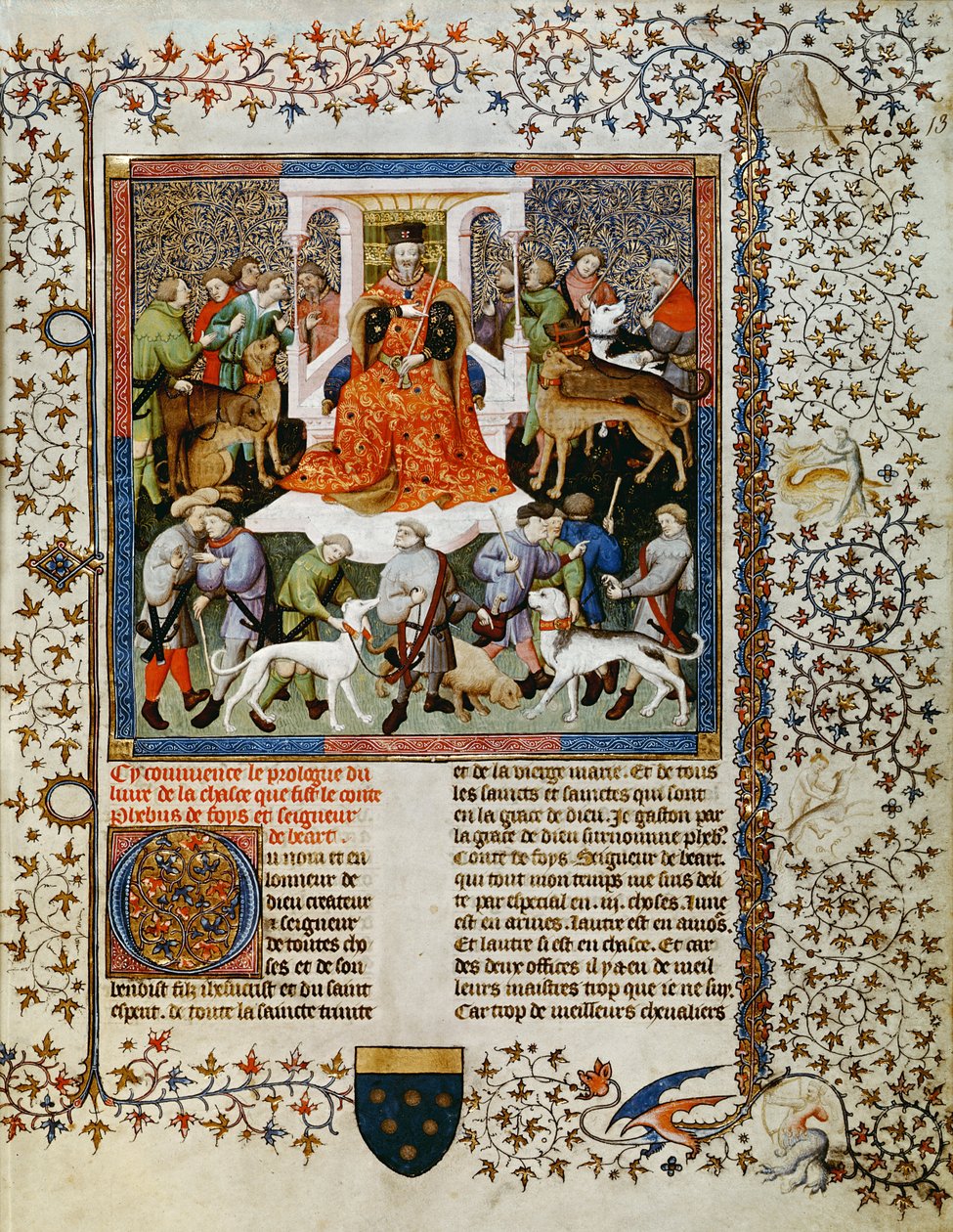 Ms Fr 616 fol.13 Metsästykseen valmistautuminen, Gaston Phebus de Foix (1331-91) Livre de la Chassesta tekijältä French School