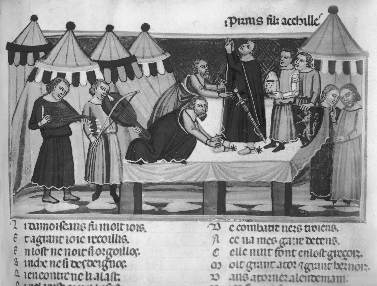 Ms Fr 782 f.16 Ritarin aseistaminen, Roman de Troie, 1200-1300 tekijältä French School
