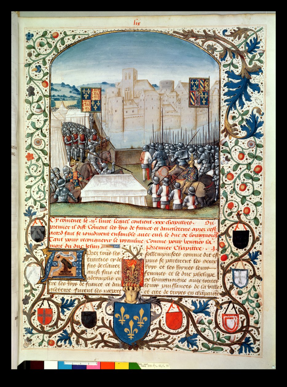 Ms Fr 82 Fol.59 Burgundin ja Englannin armeijat, Anciennes Chroniques dAngleterre, Jean Batard de Wavrin, n. 1470-80 tekijältä French School