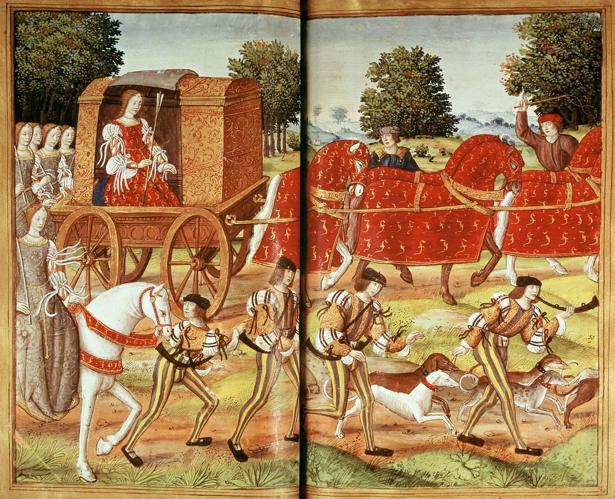 Ms Fr 874 f.31v Metsästys, kuvitus Ovidiuksen kirjeistä tekijältä French School