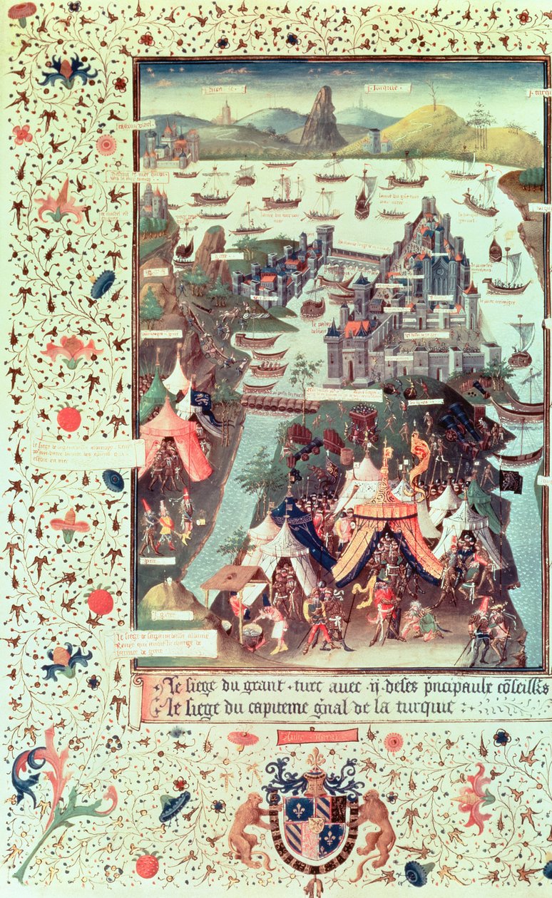 Ms Fr 9087 f.207v Konstantinopolin piiritys vuonna 1453, Bertrandon de la Broquieren teoksesta Le Voyage dOutremer, n. 1450-75 tekijältä French School