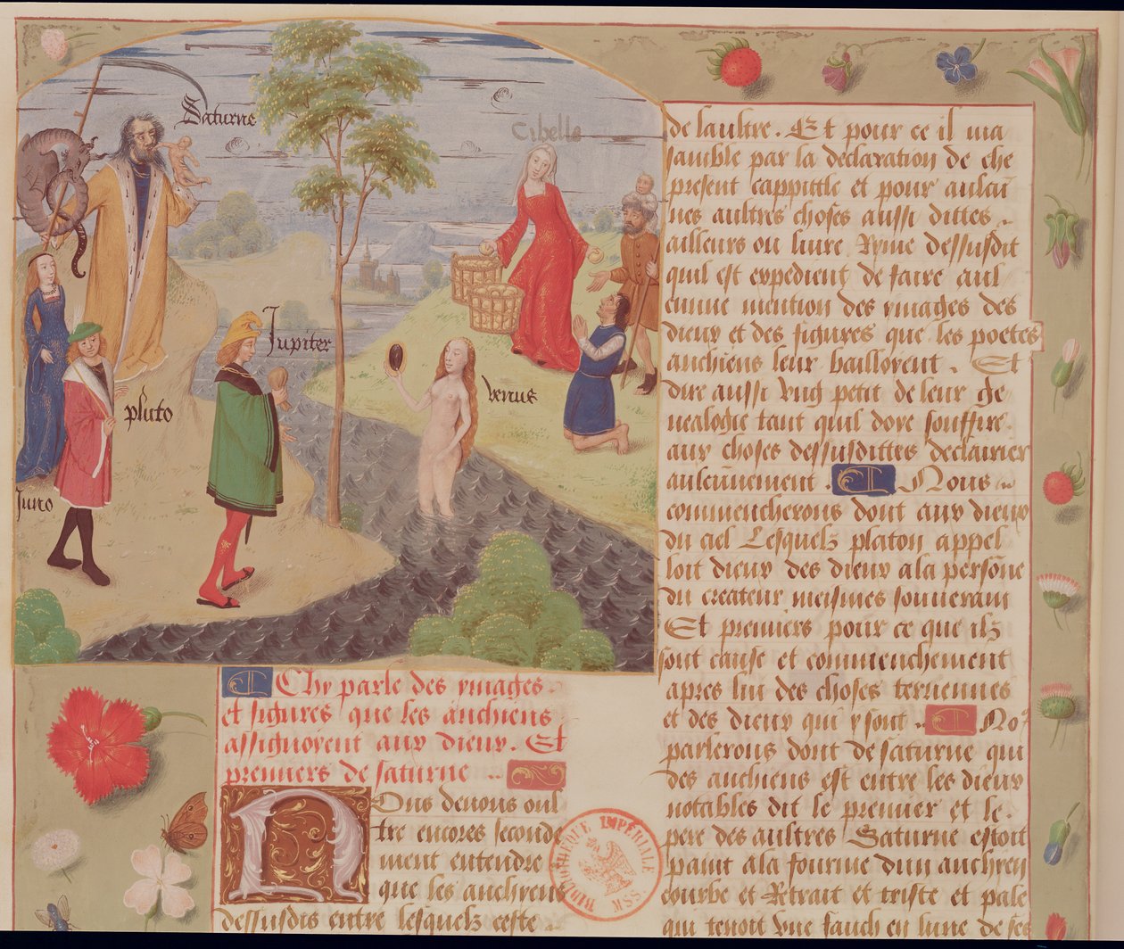 Ms Fr 9197 Fol.157 Olympus Saturnuksen, Pluton, Junon, Venuksen, Jupiterin ja Cybelen kanssa, Livre des Eschecs DAmour tekijältä French School