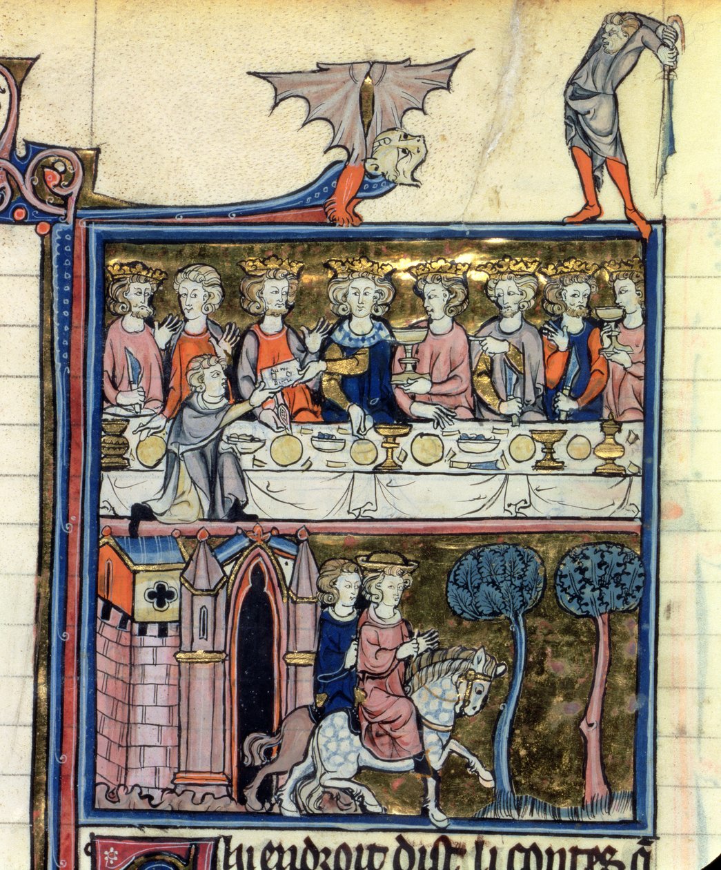 Ms Fr 95 f.326 Kuningas Arthur ja hänen ritarit pöydän ympärillä, lHistoire de Merlin, n. 1280-1290 tekijältä French School